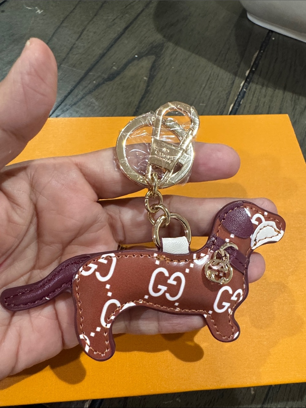 Brown Logo Dachshund Key & Card Holder Charm with Gold Hardware